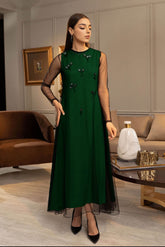 Circe: Green Silk & Net Dress With Hand Embellishment - 466